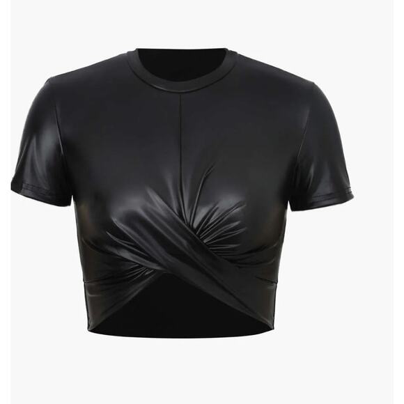 Micas Basic Faux Leather Cropped Tee NWT XL - Picture 2 of 5